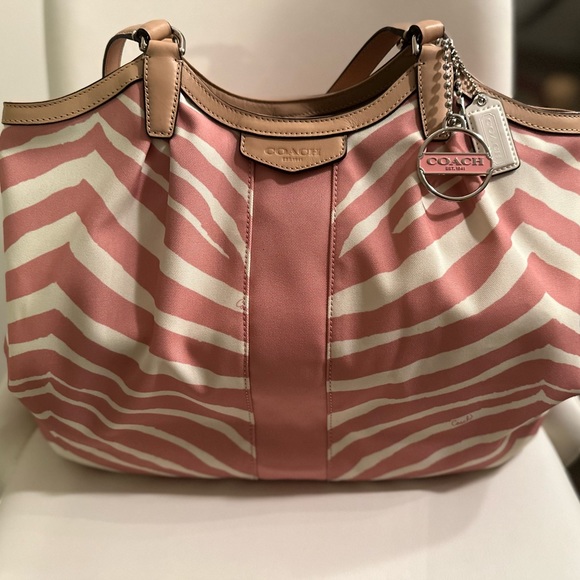 Coach Devin Signature Stripe Pink and White Zebra Print Shoulder Bag - Picture 3 of 9